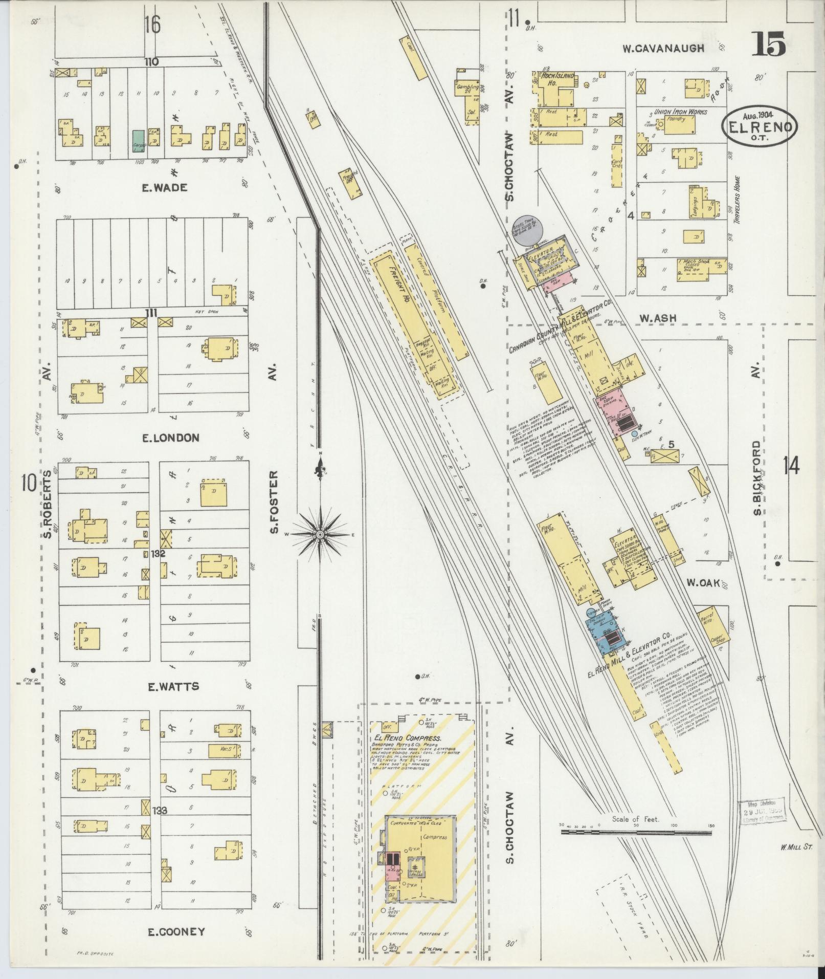 Sanborn Fire Insurance Map from El Reno, Canadian County, Oklahoma (1904), Sheet #0015 - Complete Map Set gallery image, historic Sanborn map, vintage wall art, Oklahoma Oklahoma