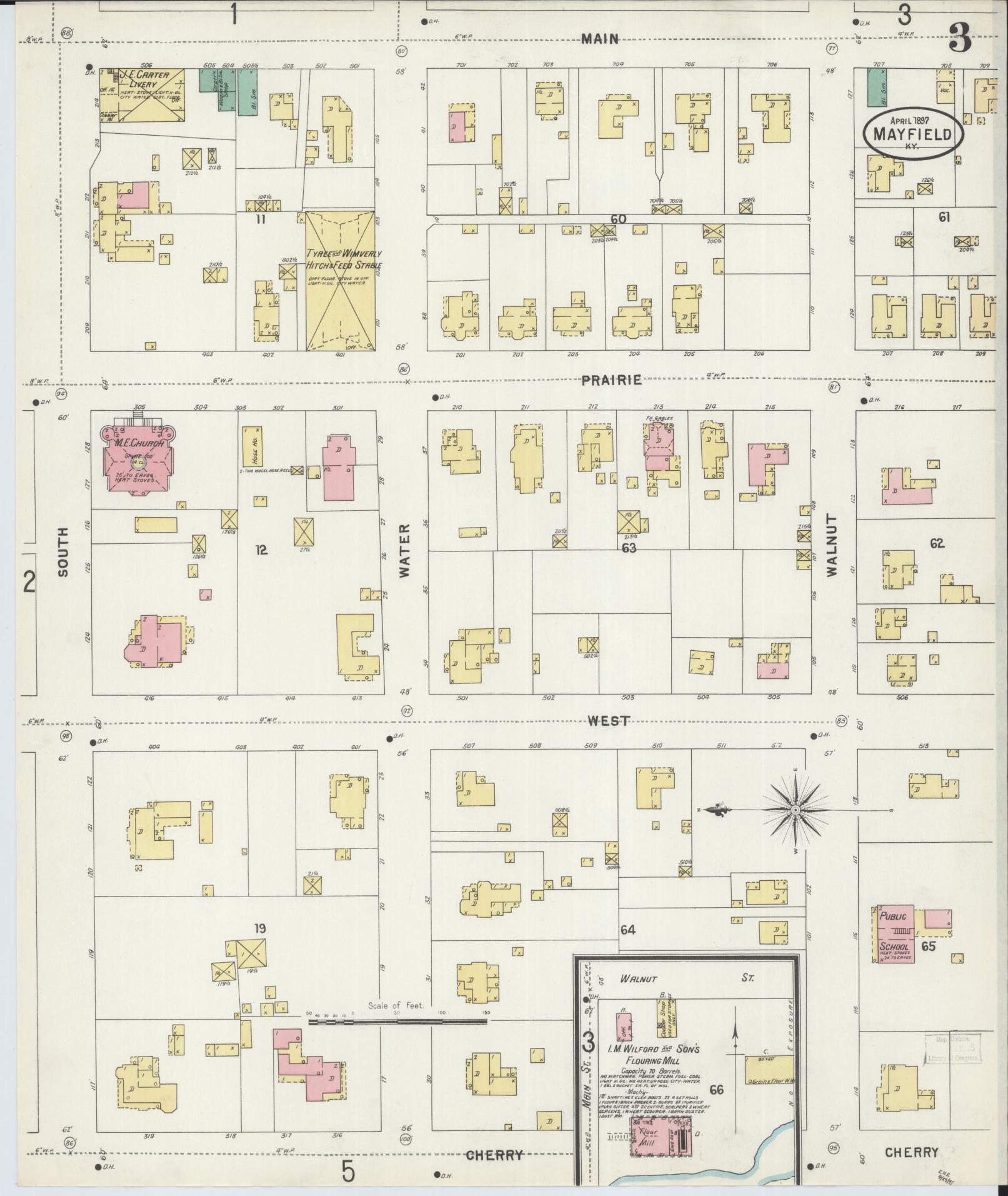 Sanborn Fire Insurance Map from Mayfield, Graves County, Kentucky (1897), Sheet #0003 - Complete Map Set gallery image, historic Sanborn map, vintage wall art, Kentucky Kentucky