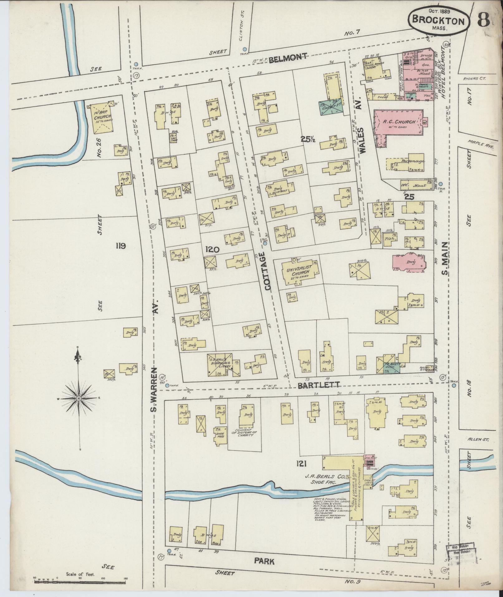 Sanborn Fire Insurance Map from Brockton, Plymouth County, Massachusetts (1889), Sheet #0008 - Complete Map Set gallery image, historic Sanborn map, vintage wall art, Massachusetts Massachusetts