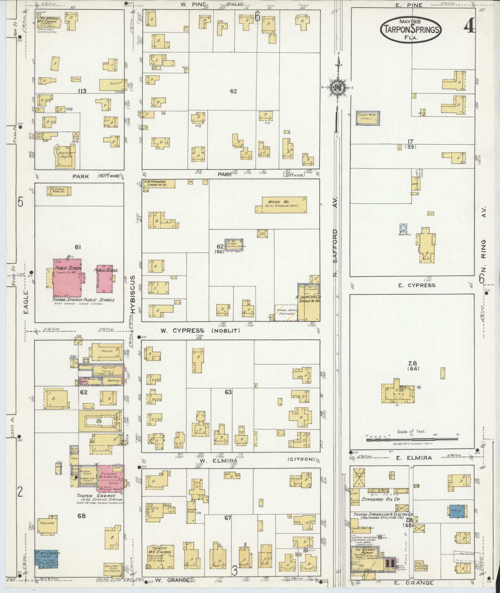 Sanborn Fire Insurance Map from Tarpon Springs, Pinellas County, Florida (1919), Sheet #0004 - Historic Sanborn Fire Insurance Map Print, vintage old map wall art, antique decor, genealogy gift, Florida Florida map