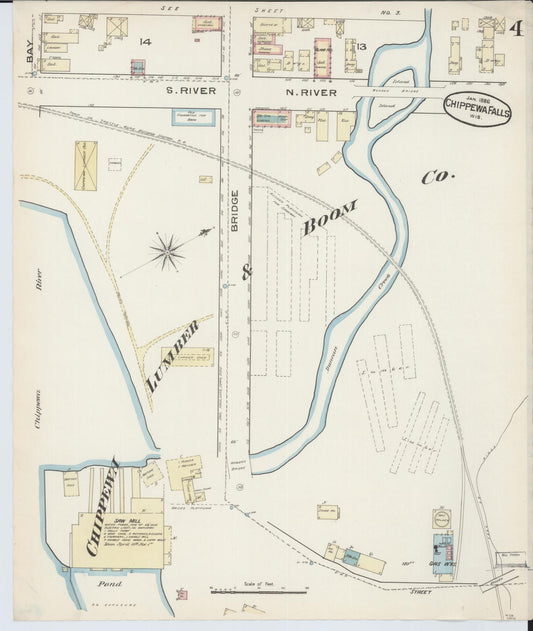 Sanborn Fire Insurance Map from Chippewa Falls, Chippewa County, Wisconsin (1886), Sheet #0004 - Historic Sanborn Fire Insurance Map Print, vintage old map wall art, antique decor, genealogy gift, Wisconsin Wisconsin map