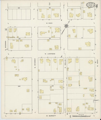 Sanborn Fire Insurance Map from Ennis, Ellis County, Texas (1915), Sheet #0004 - Complete Map Set gallery image, historic Sanborn map, vintage wall art, Texas Texas