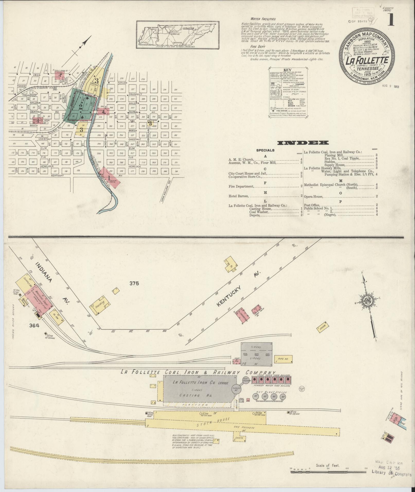 Sanborn Fire Insurance Map from La Follette, Campbell County, Tennessee. (1913) – Historic Sanborn Fire Insurance Map Print