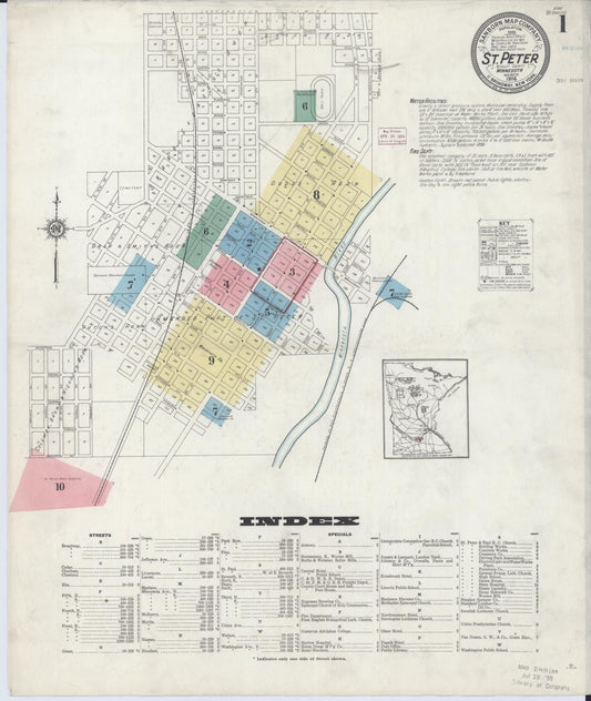 Sanborn Fire Insurance Map from Saint Peter, Nicollet County, Minnesota (1914), Sheet #0001 - Historic Sanborn Fire Insurance Map Print, vintage old map wall art, antique decor, genealogy gift, Minnesota Minnesota map
