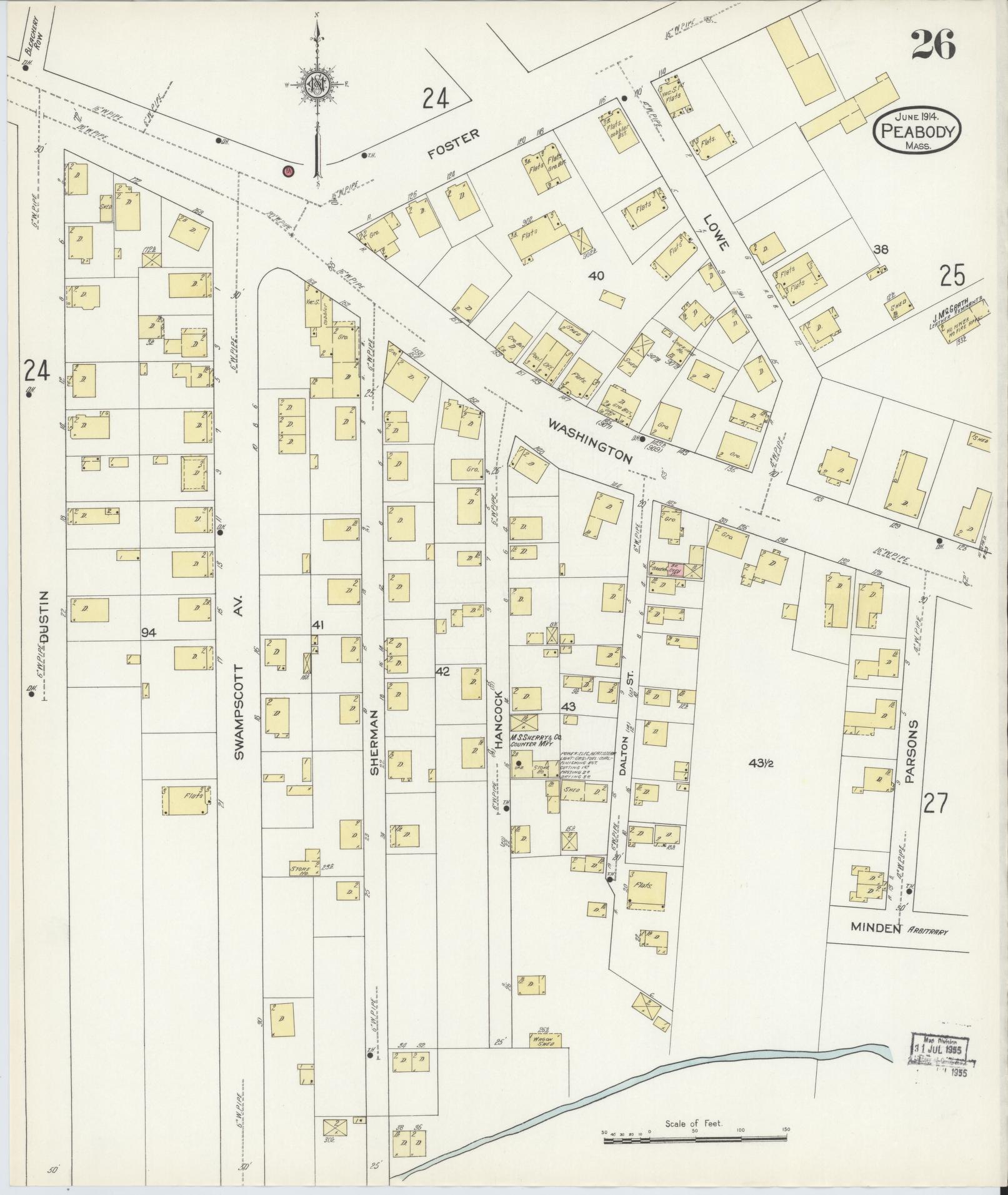 Sanborn Fire Insurance Map from Peabody, Essex County, Massachusetts (1914), Sheet #0026 - Complete Map Set gallery image, historic Sanborn map, vintage wall art, Massachusetts Massachusetts