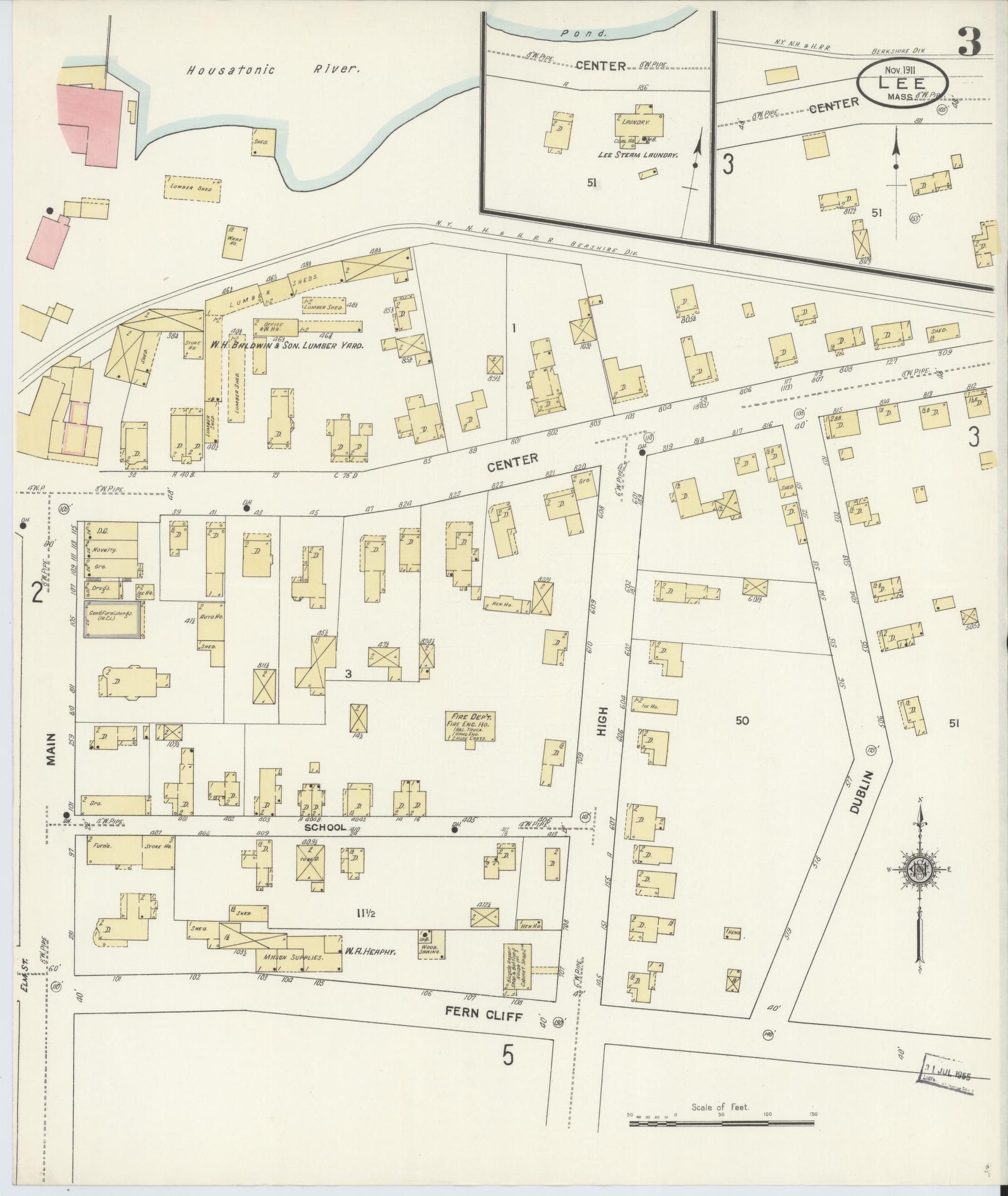 Sanborn Fire Insurance Map from Lee, Berkshire County, Massachusetts (1911), Sheet #0003 - Complete Map Set gallery image, historic Sanborn map, vintage wall art, Massachusetts Massachusetts