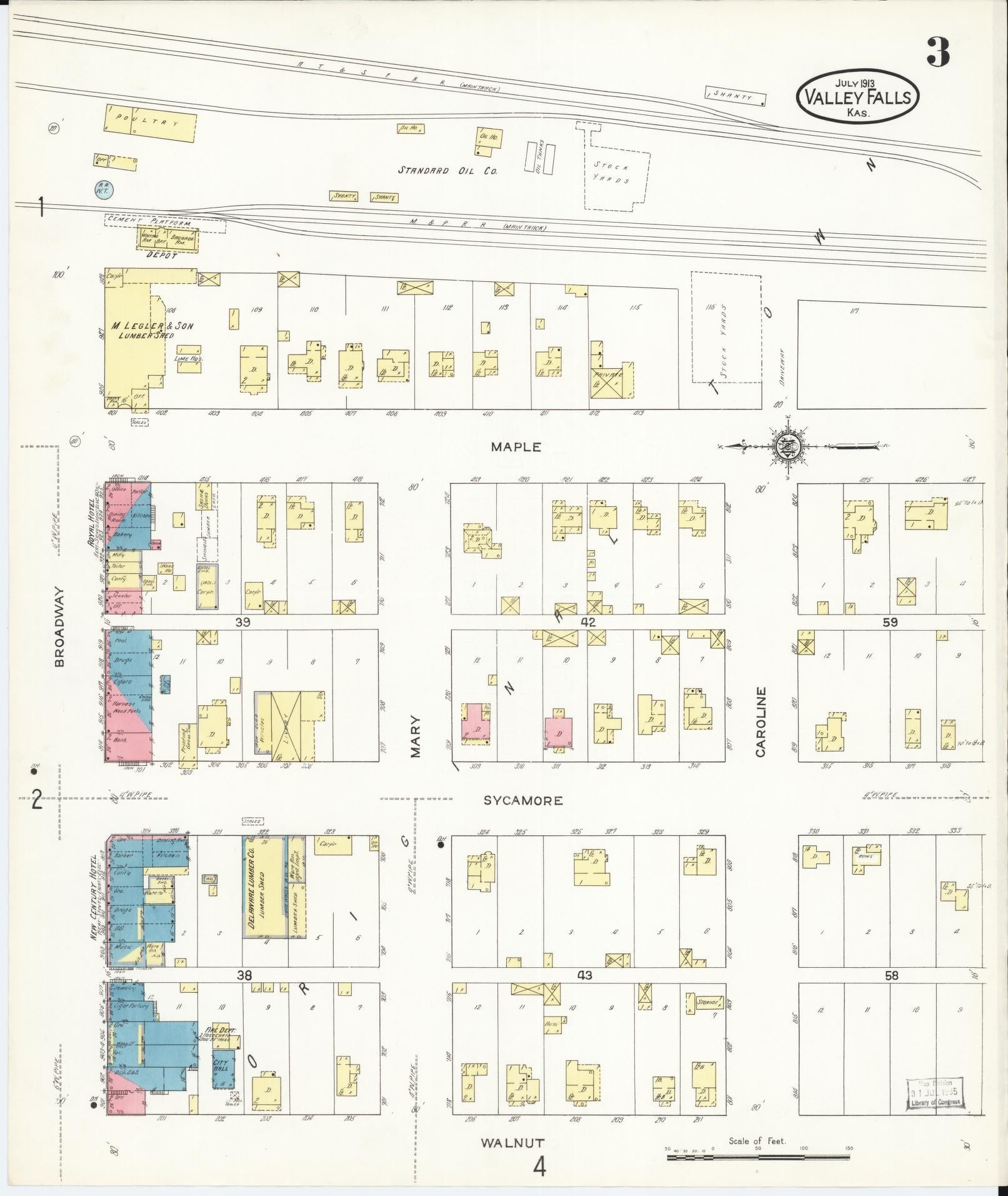 Sanborn Fire Insurance Map from Valley Falls, Jefferson County, Kansas (1913), Sheet #0003 - Historic Sanborn Fire Insurance Map Print, vintage old map wall art, antique decor, genealogy gift, Kansas Kansas map