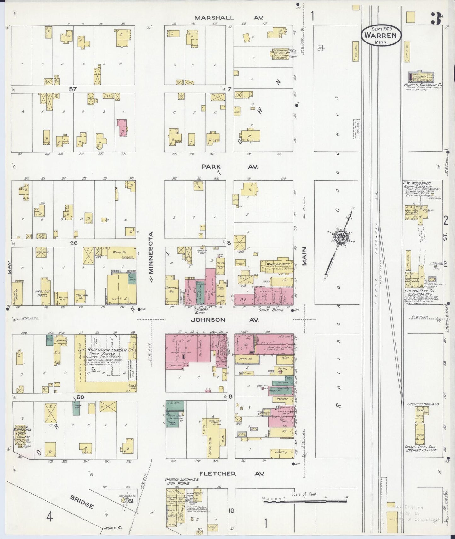 Sanborn Fire Insurance Map from Warren, Marshall County, Minnesota (1909), Sheet #0003 - Complete Map Set gallery image, historic Sanborn map, vintage wall art, Minnesota Minnesota