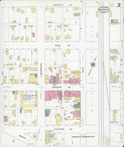 Sanborn Fire Insurance Map from Warren, Marshall County, Minnesota (1909), Sheet #0003 - Complete Map Set gallery image, historic Sanborn map, vintage wall art, Minnesota Minnesota