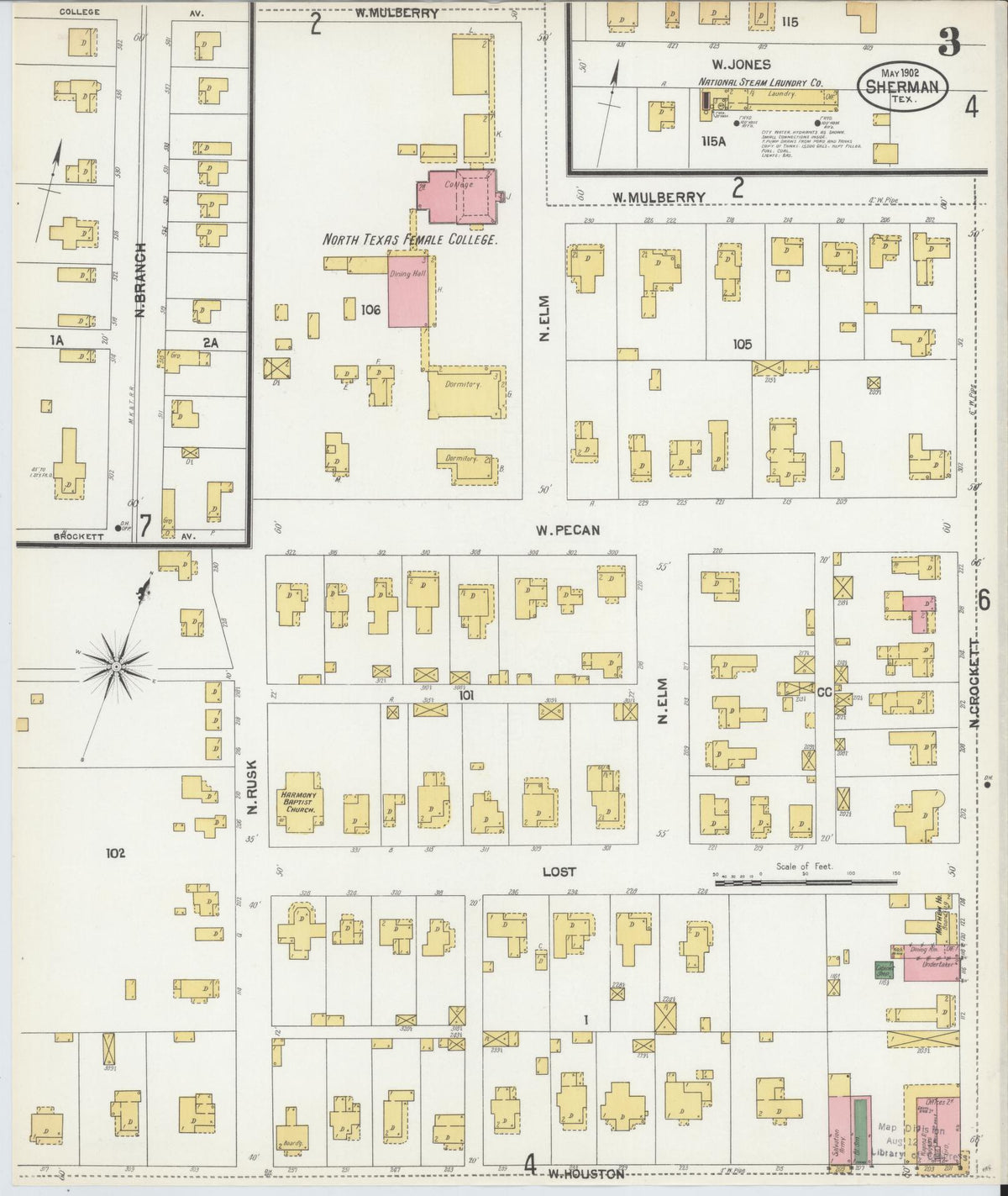 Sanborn Fire Insurance Map from Sherman, Grayson County, Texas (1902), Sheet #0003 - Complete Map Set gallery image, historic Sanborn map, vintage wall art, Texas Texas