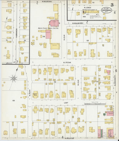 Sanborn Fire Insurance Map from Sherman, Grayson County, Texas (1902), Sheet #0003 - Complete Map Set gallery image, historic Sanborn map, vintage wall art, Texas Texas
