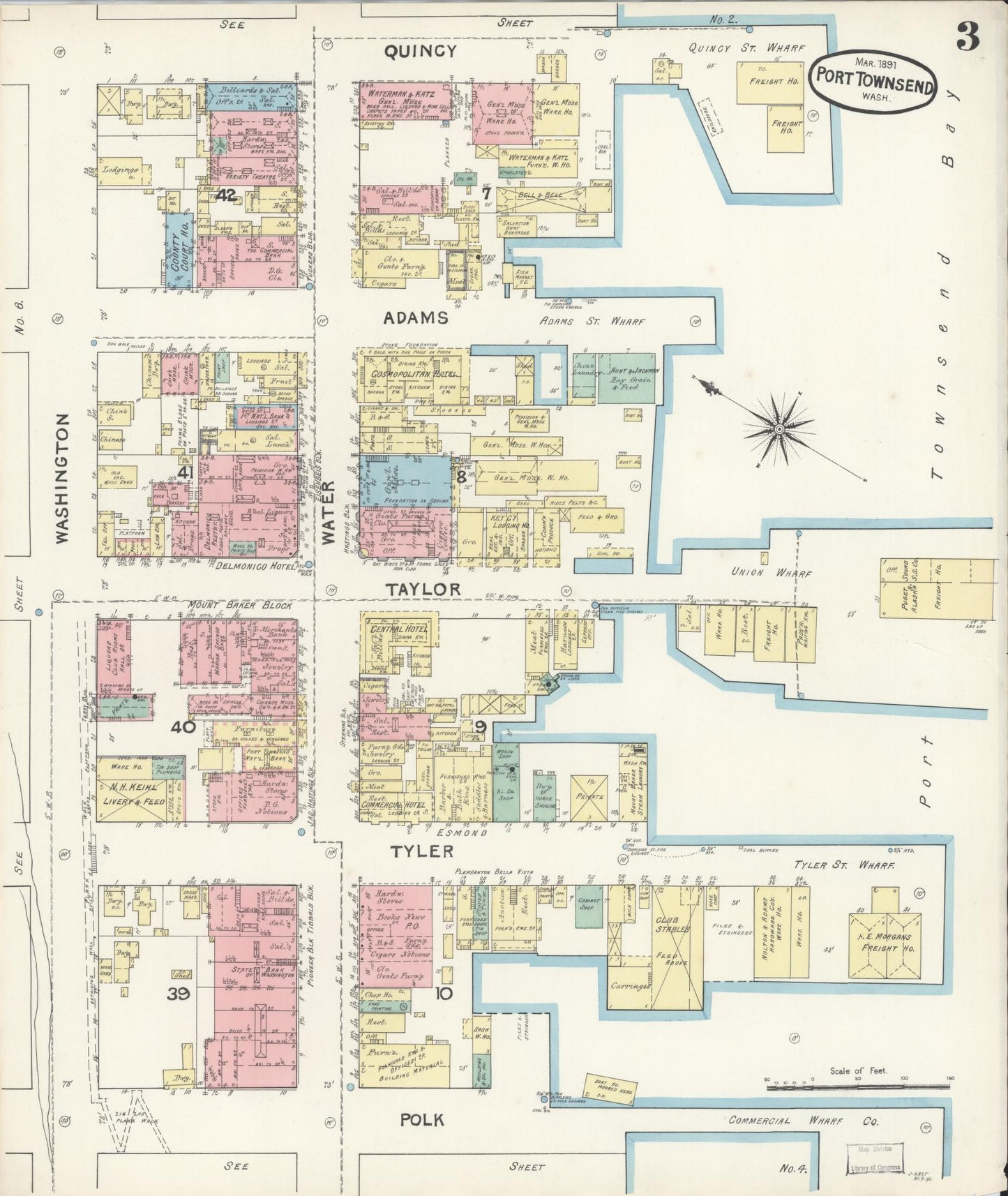 Sanborn Fire Insurance Map from Port Townsend, Jefferson County, Washington (1891), Sheet #0003 - Complete Map Set gallery image, historic Sanborn map, vintage wall art, Washington Washington