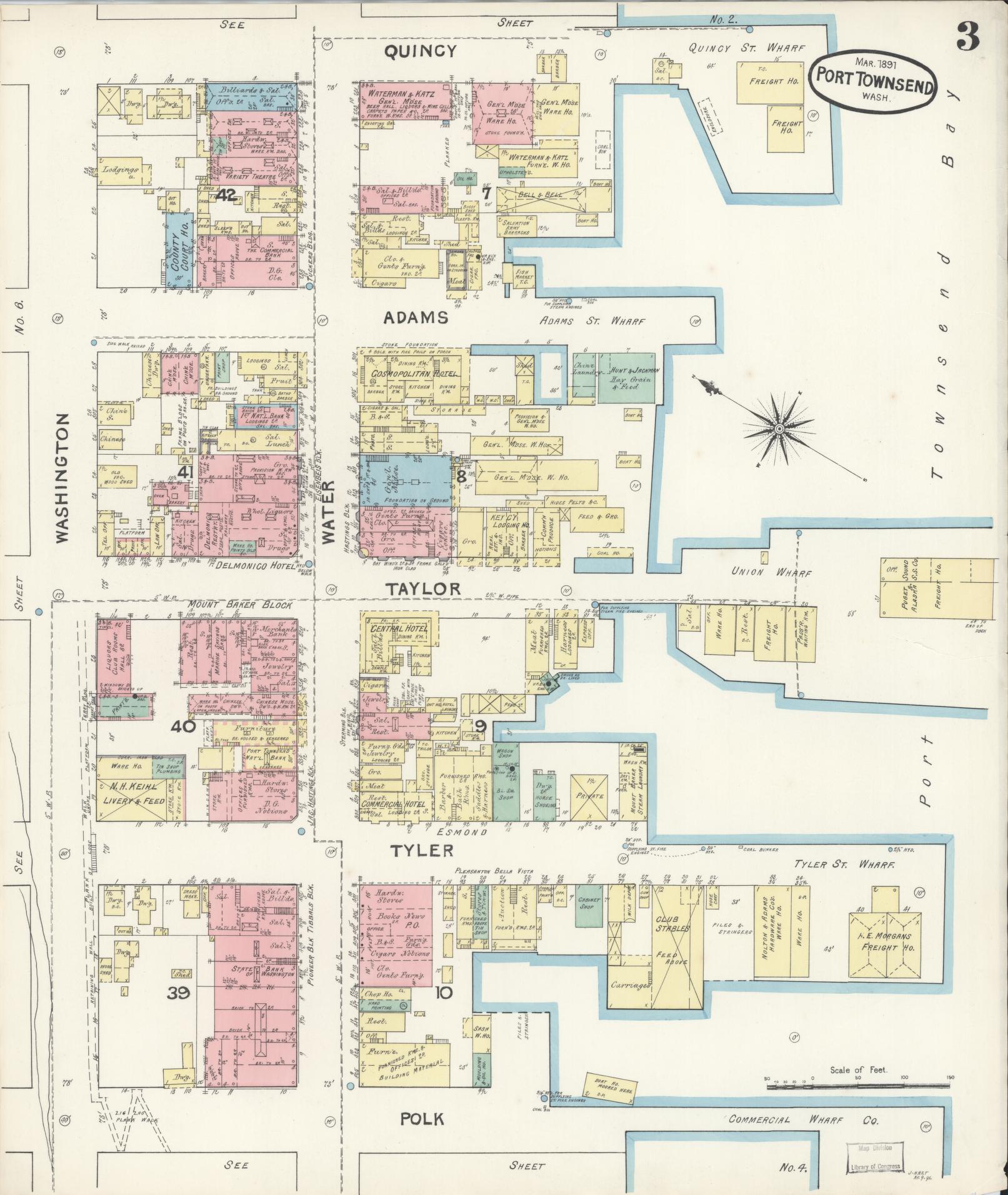 Sanborn Fire Insurance Map from Port Townsend, Jefferson County, Washington (1891), Sheet #0003 - Complete Map Set gallery image, historic Sanborn map, vintage wall art, Washington Washington
