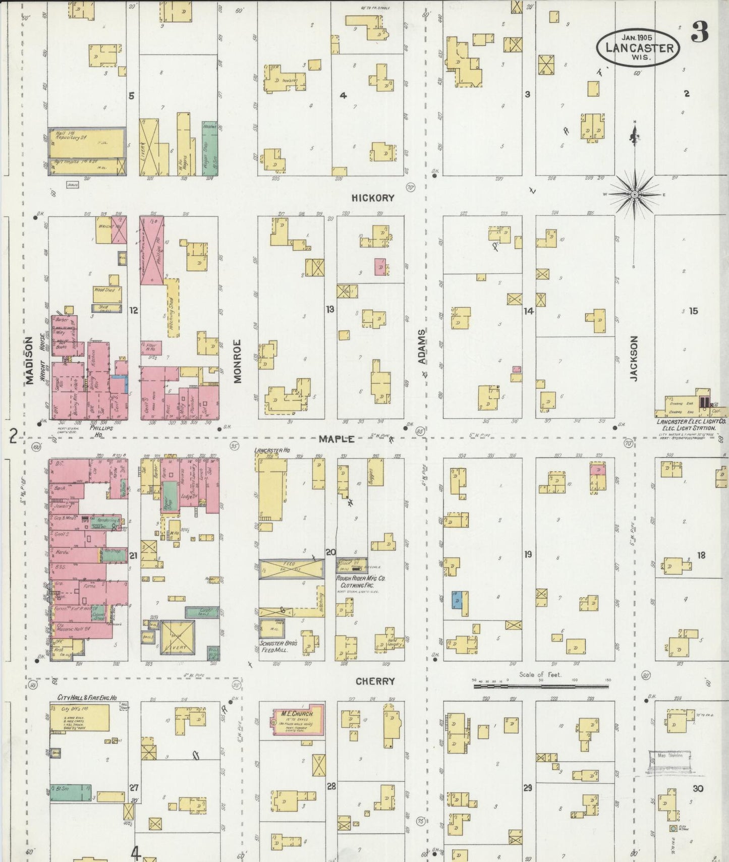 Sanborn Fire Insurance Map from Lancaster, Grant County, Wisconsin (1905), Sheet #0003 - Complete Map Set gallery image, historic Sanborn map, vintage wall art, Wisconsin Wisconsin