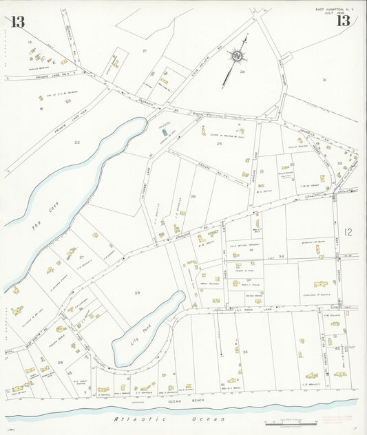 Sanborn Fire Insurance Map from Easthampton, Suffolk County, New York (1936), Sheet #0013 - Historic Sanborn Fire Insurance Map Print, vintage old map wall art, antique decor, genealogy gift, New York New York map
