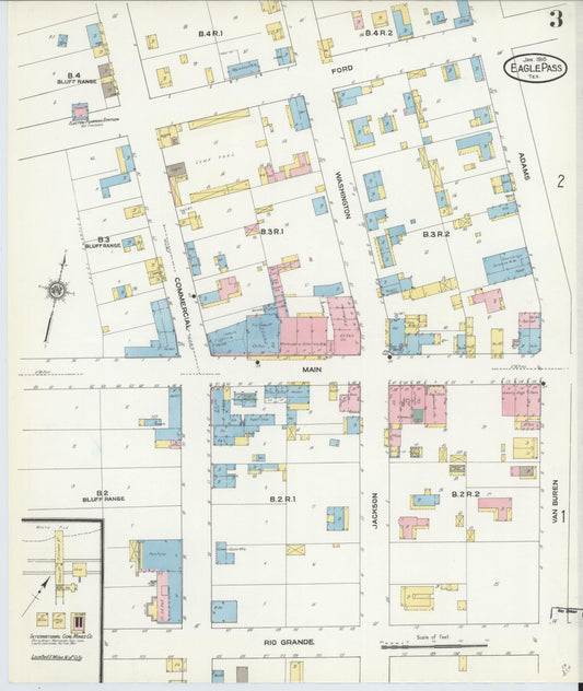 Sanborn Fire Insurance Map from Eagle Pass, Maverick County, Texas (1910), Sheet #0003 - Historic Sanborn Fire Insurance Map Print, vintage old map wall art, antique decor, genealogy gift, Texas Texas map