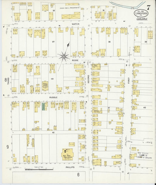Sanborn Fire Insurance Map from Lansford, Carbon County, Pennsylvania (1908), Sheet #0007 - Historic Sanborn Fire Insurance Map Print, vintage old map wall art, antique decor, genealogy gift, Pennsylvania Pennsylvania map