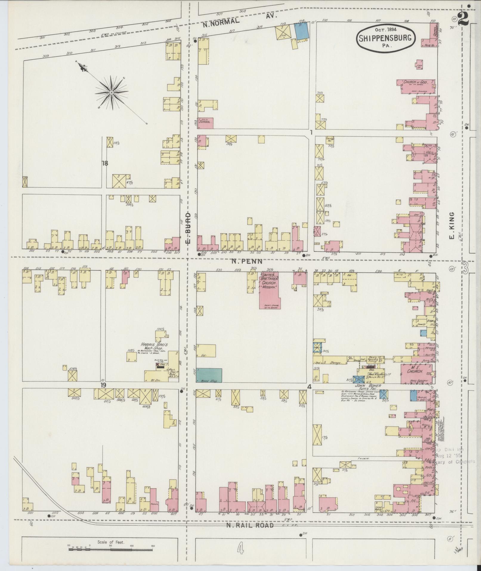 Sanborn Fire Insurance Map from Shippensburg, Cumberland And Franklin Counties, Pennsylvania (1894), Sheet #0002 - Complete Map Set gallery image, historic Sanborn map, vintage wall art, Counties Pennsylvania