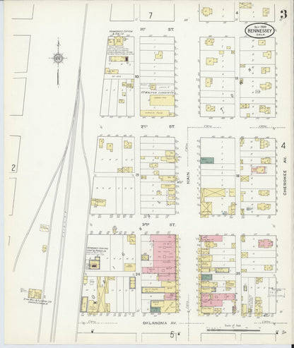 Sanborn Fire Insurance Map from Hennessey, Kingfisher County, Oklahoma (1909), Sheet #0003 - Complete Map Set gallery image, historic Sanborn map, vintage wall art, Oklahoma Oklahoma