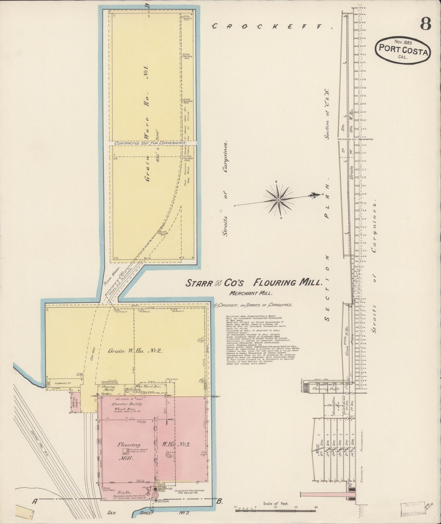 Sanborn Fire Insurance Map from Port Costa, Contra Costa County, California (1889), Sheet #0008 - Complete Map Set gallery image, historic Sanborn map, vintage wall art, California California