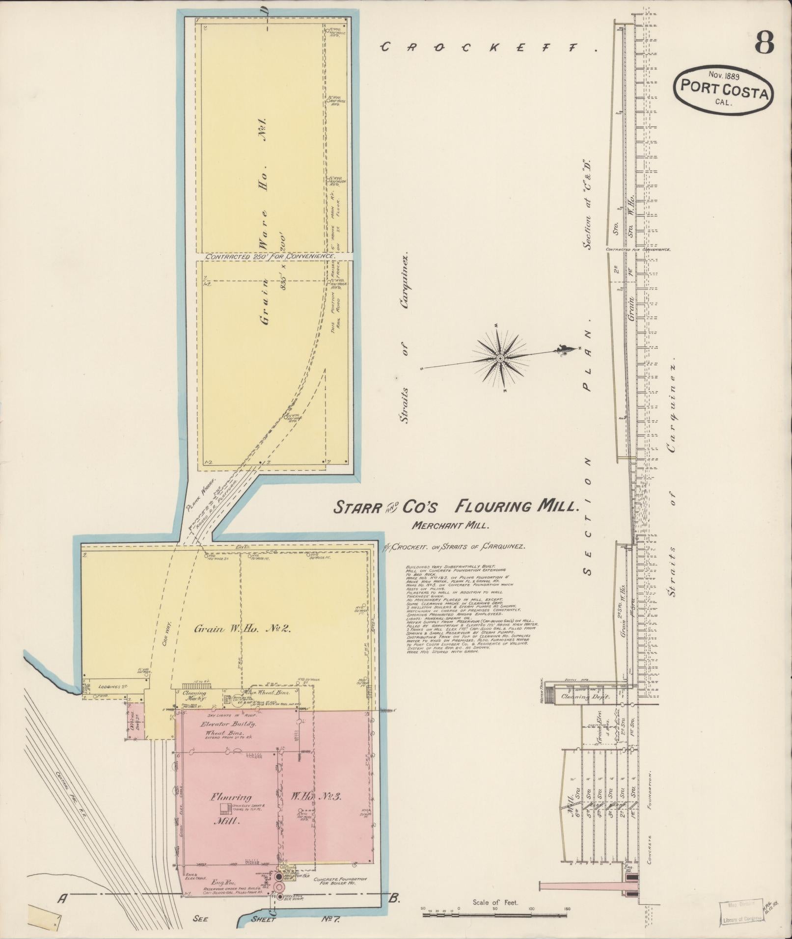 Sanborn Fire Insurance Map from Port Costa, Contra Costa County, California (1889), Sheet #0008 - Complete Map Set gallery image, historic Sanborn map, vintage wall art, California California