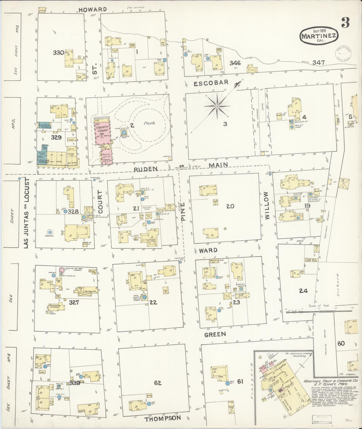 Sanborn Fire Insurance Map from Martinez, Contra Costa County, California (1891), Sheet #0003 - Complete Map Set gallery image, historic Sanborn map, vintage wall art, California California