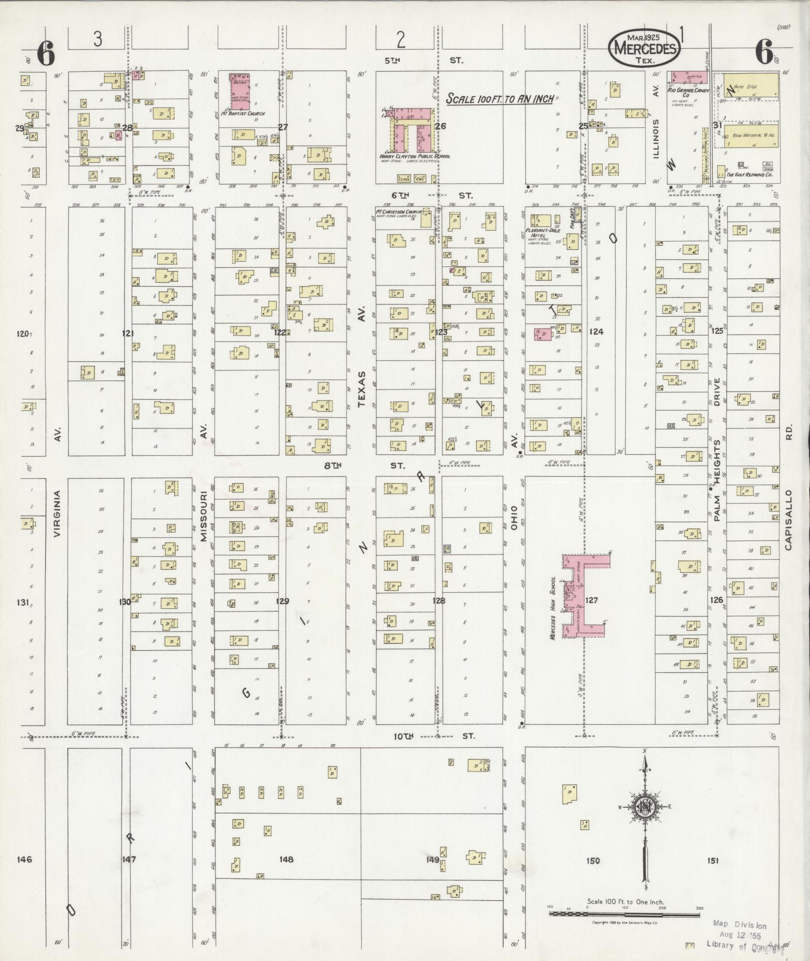 Sanborn Fire Insurance Map from Mercedes, Hidalgo County, Texas (1925), Sheet #0006 - Complete Map Set gallery image, historic Sanborn map, vintage wall art, Texas Texas