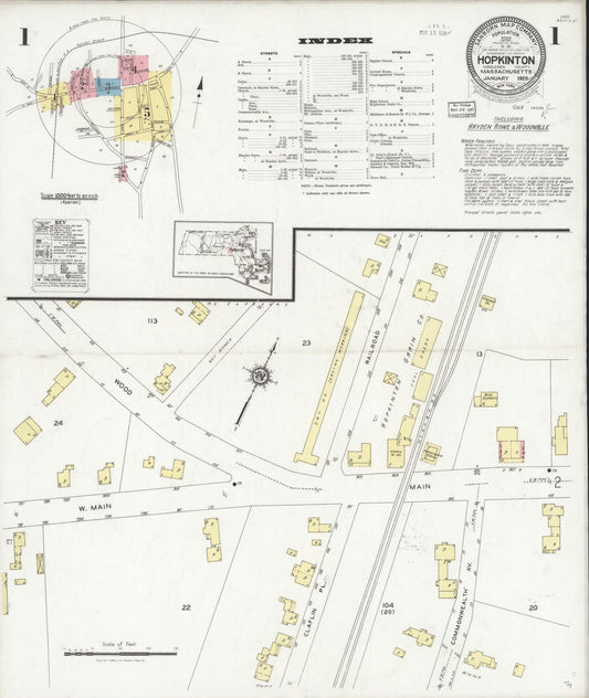 Sanborn Fire Insurance Map from Hopkinton, Middlesex County, Massachusetts (1910), Sheet #0008 - Historic Sanborn Fire Insurance Map Print, vintage old map wall art, antique decor, genealogy gift, Massachusetts Massachusetts map