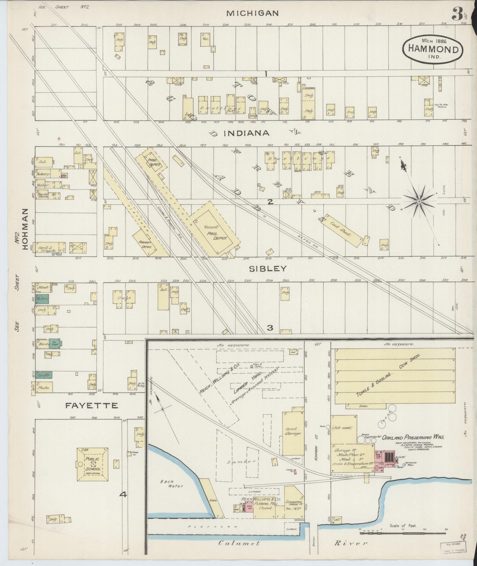 Sanborn Fire Insurance Map from Hammond, Lake County, Indiana (1886), Sheet #0003 - Complete Map Set gallery image, historic Sanborn map, vintage wall art, Indiana Indiana