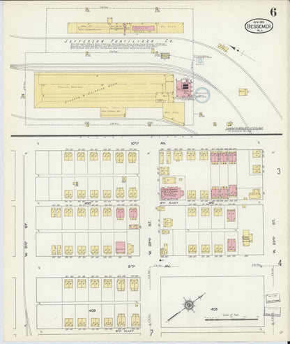 Sanborn Fire Insurance Map from Bessemer, Jefferson County, Alabama (1913), Sheet #0006 - Complete Map Set gallery image, historic Sanborn map, vintage wall art, Alabama Alabama
