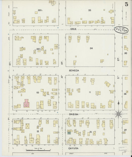 Sanborn Fire Insurance Map from Fulton, Oswego County, New York (1890), Sheet #0005 - Historic Sanborn Fire Insurance Map Print, vintage old map wall art, antique decor, genealogy gift, New York New York map