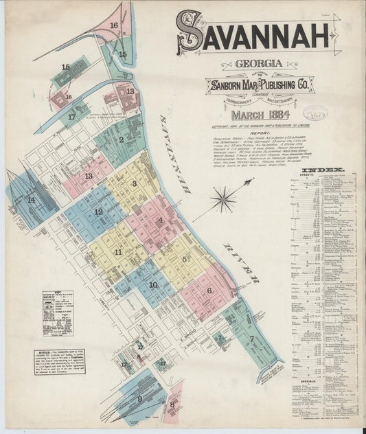 Sanborn Fire Insurance Map from Savannah, Chatham County, Georgia (1884), Sheet #0001 - Complete Map Set gallery image, historic Sanborn map, vintage wall art, Georgia Georgia