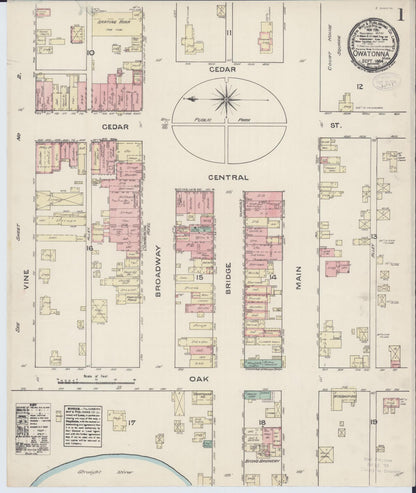 Sanborn Fire Insurance Map from Owatonna, Steele County, Minnesota (1884), Sheet #0001 - Complete Map Set gallery image, historic Sanborn map, vintage wall art, Minnesota Minnesota