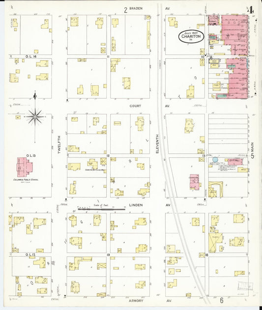 Sanborn Fire Insurance Map from Chariton, Lucas County, Iowa (1907), Sheet #0004 - Historic Sanborn Fire Insurance Map Print, vintage old map wall art