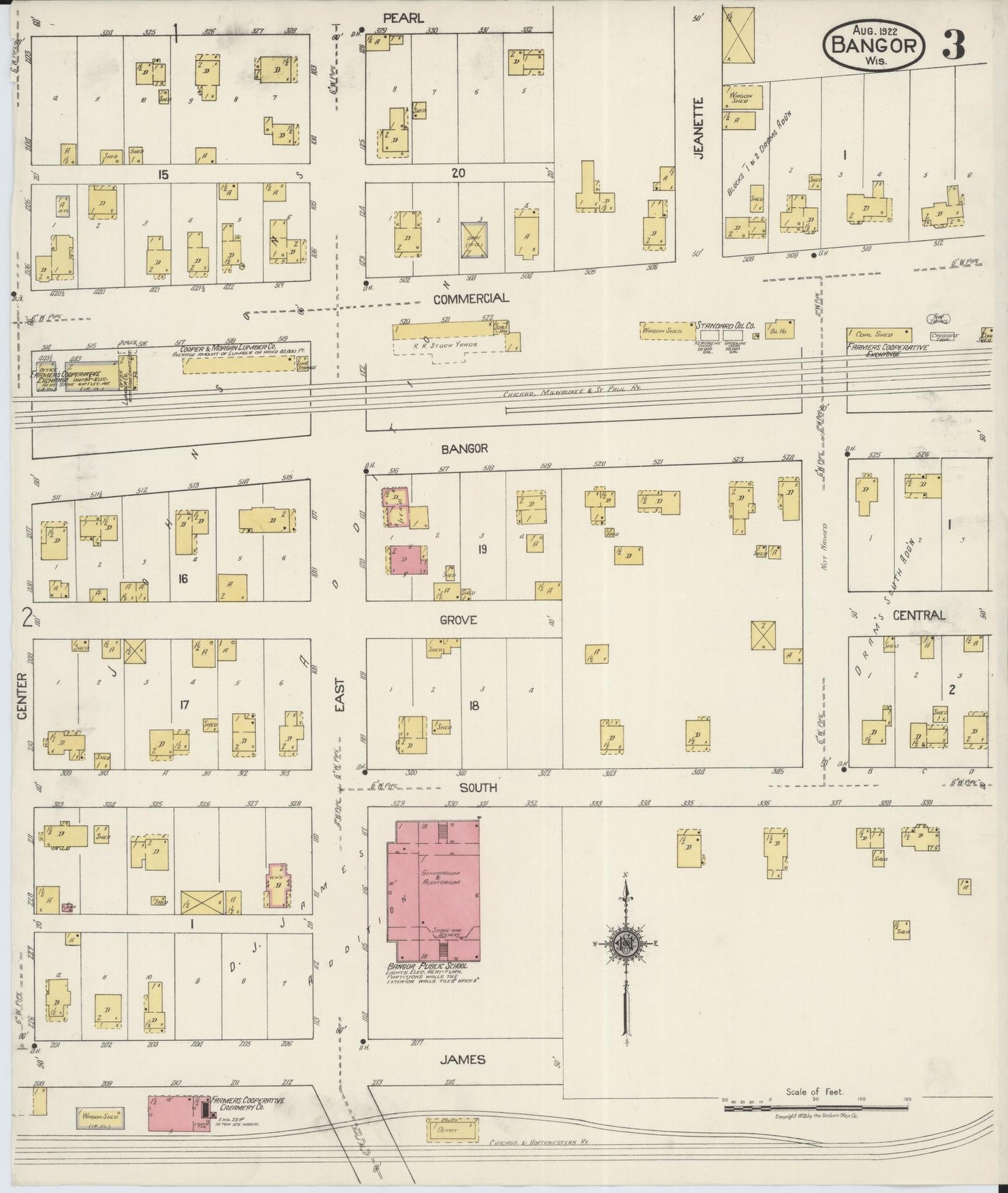 Sanborn Fire Insurance Map from Bangor, La Crosse County, Wisconsin (1922), Sheet #0003 - Complete Map Set gallery image, historic Sanborn map, vintage wall art, Wisconsin Wisconsin