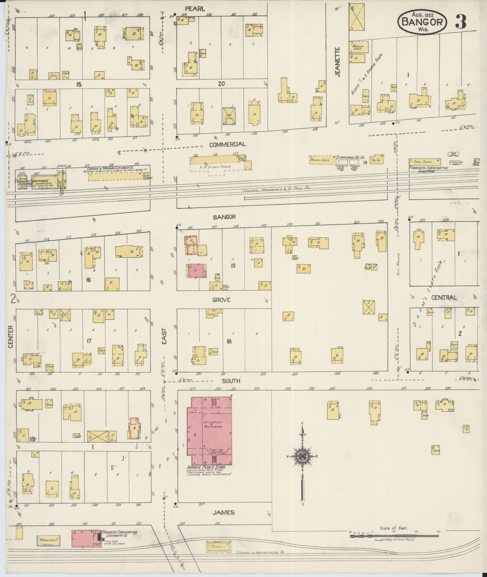 Sanborn Fire Insurance Map from Bangor, La Crosse County, Wisconsin (1922), Sheet #0003 - Complete Map Set gallery image, historic Sanborn map, vintage wall art, Wisconsin Wisconsin