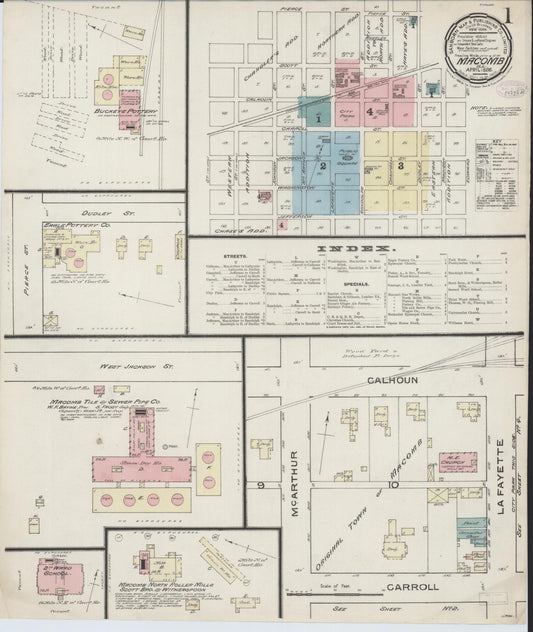 Sanborn Fire Insurance Map from Macomb, Mcdonough County, Illinois (1886), Sheet #0001 - Complete Map Set gallery image, historic Sanborn map, vintage wall art, Illinois Illinois