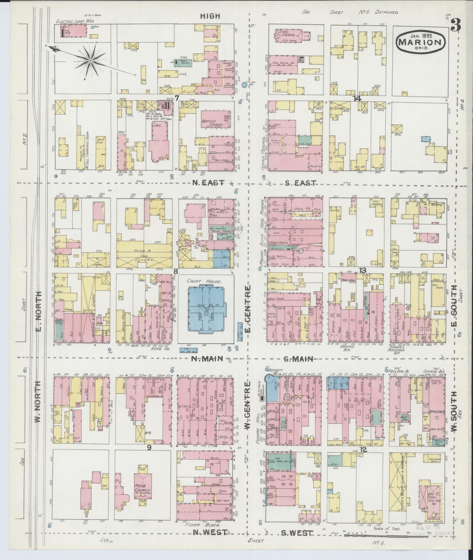 Sanborn Fire Insurance Map from Marion, Marion County, Ohio (1892), Sheet #0003 - Historic Sanborn Fire Insurance Map Print, vintage old map wall art, antique decor, genealogy gift, Ohio Ohio map