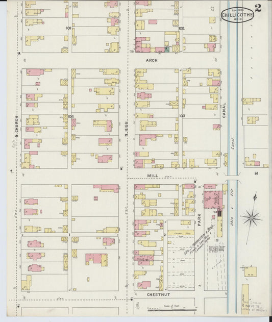 Sanborn Fire Insurance Map from Chillicothe, Ross County, Ohio (1895), Sheet #0002 - Historic Sanborn Fire Insurance Map Print, vintage old map wall art, antique decor, genealogy gift, Ohio Ohio map