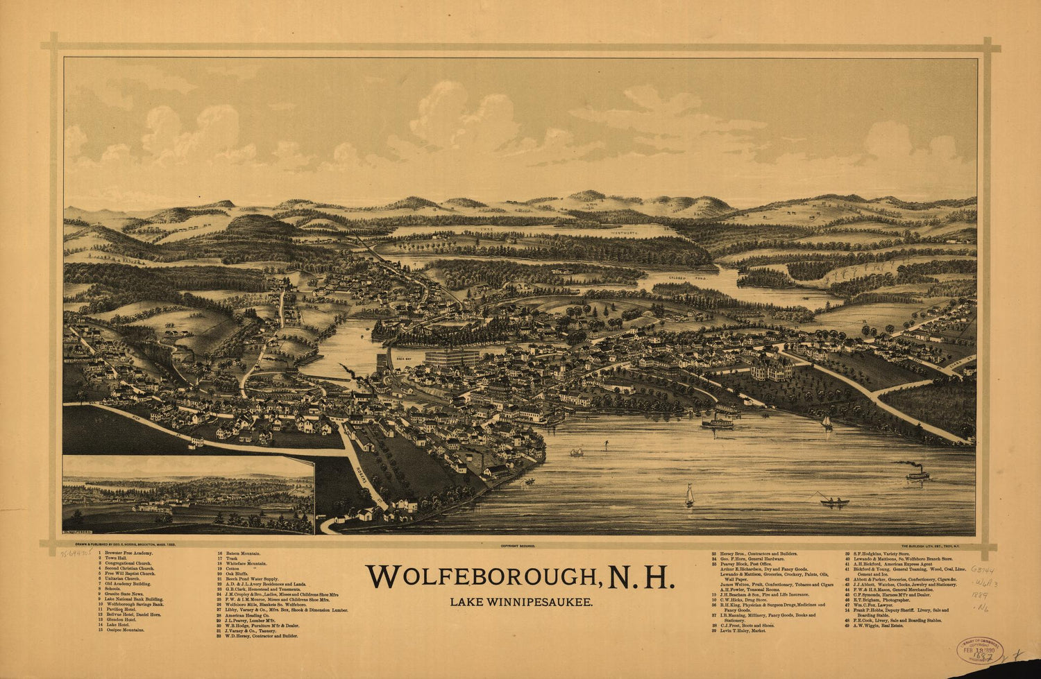 Wolfeborough, N.H., Lake Winnipesaukee. (1889) – Historic Bird’s-Eye View Panorama Print