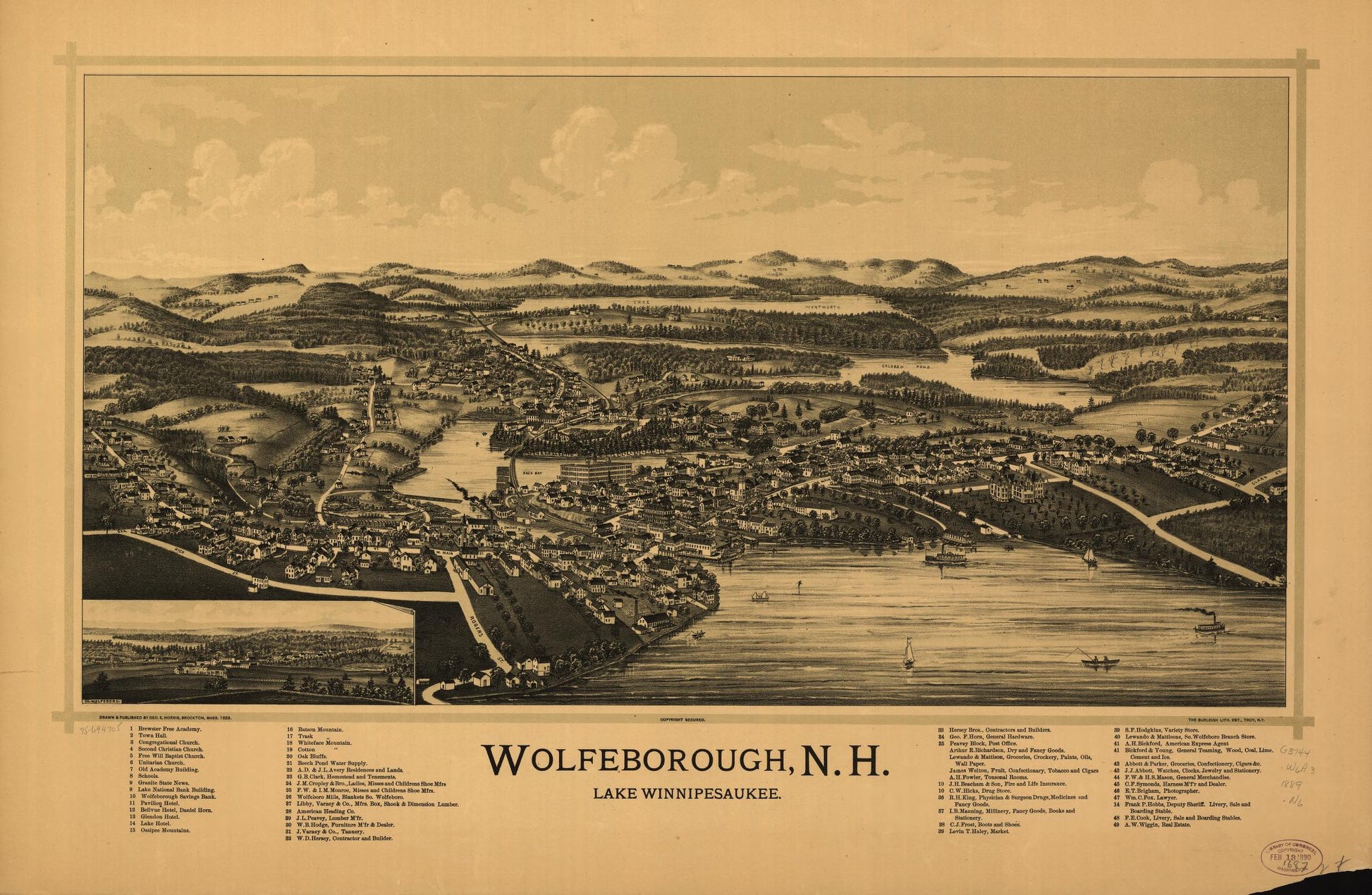 Wolfeborough, N.H., Lake Winnipesaukee. (1889) – Historic Bird’s-Eye View Panorama Print