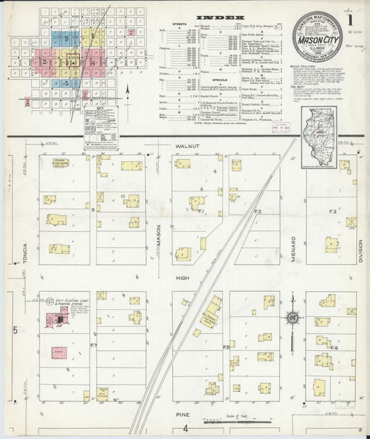 Sanborn Fire Insurance Map from Mason City, Mason County, Illinois (1914), Sheet #0001 - Historic Sanborn Fire Insurance Map Print, vintage old map wall art, antique decor, genealogy gift, Illinois Illinois map