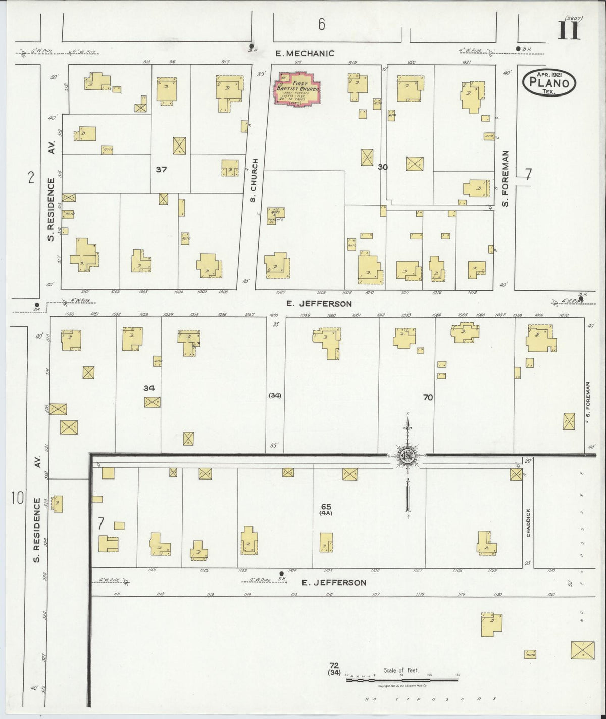 Sanborn Fire Insurance Map from Plano, Collin County, Texas (1921), Sheet #0011 - Complete Map Set gallery image, historic Sanborn map, vintage wall art, Texas Texas