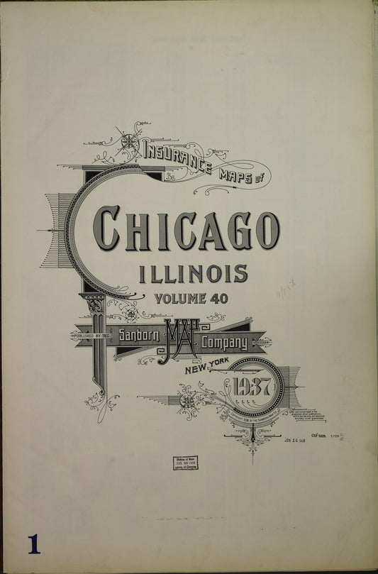 Sanborn Fire Insurance Map from Chicago, Cook County, Illinois (1937), Sheet #0001 - Historic Sanborn Fire Insurance Map Print, vintage old map wall art, antique decor, genealogy gift, Illinois Illinois map