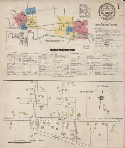 Sanborn Fire Insurance Map from Medway, Norfolk County, Massachusetts (1922), Sheet #0001 - Complete Map Set gallery image, historic Sanborn map, vintage wall art, Massachusetts Massachusetts