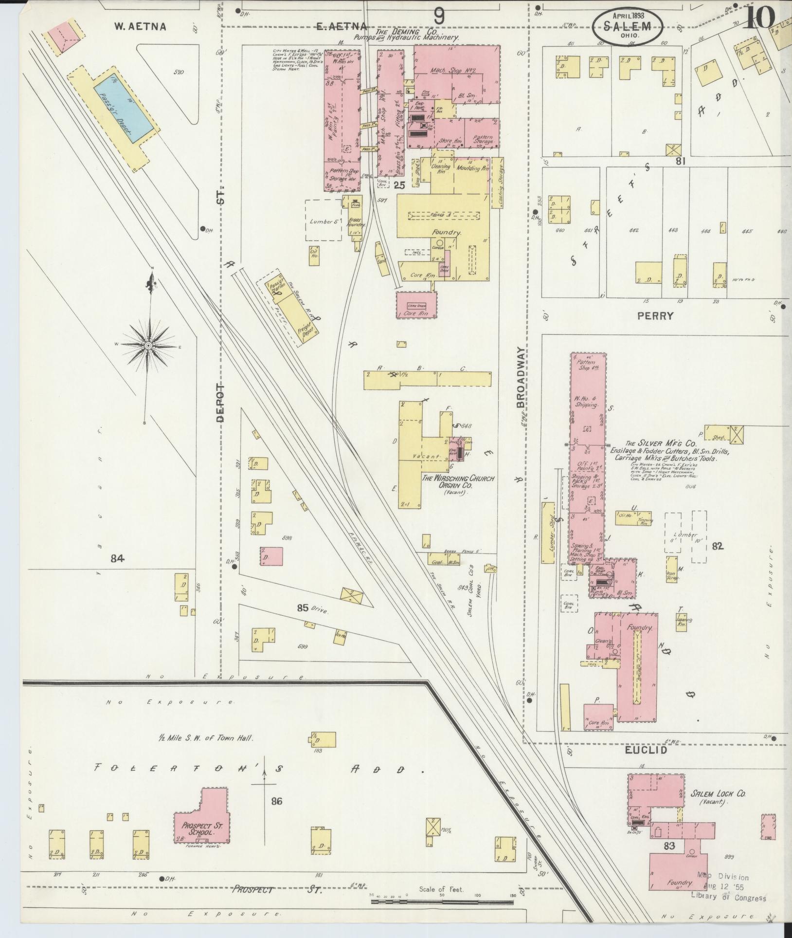 Sanborn Fire Insurance Map from Salem, Columbiana County, Ohio (1898), Sheet #0010 - Historic Sanborn Fire Insurance Map Print, vintage old map wall art, antique decor, genealogy gift, Ohio Ohio map