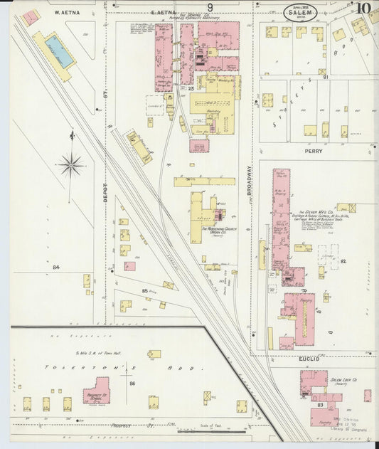 Sanborn Fire Insurance Map from Salem, Columbiana County, Ohio (1898), Sheet #0010 - Historic Sanborn Fire Insurance Map Print, vintage old map wall art, antique decor, genealogy gift, Ohio Ohio map