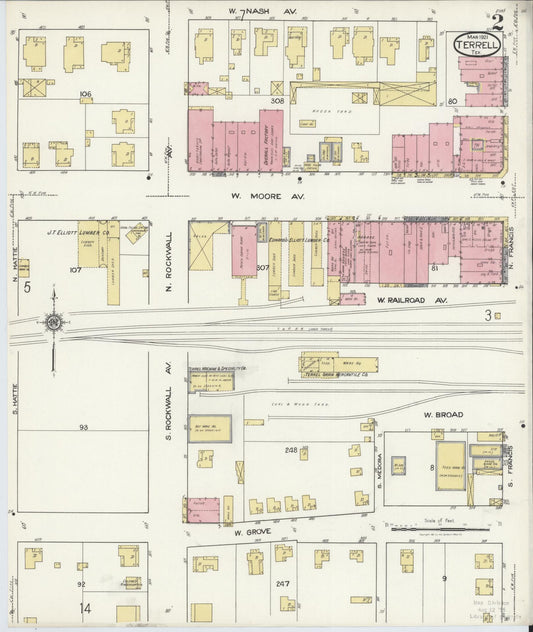 Sanborn Fire Insurance Map from Terrell, Kaufman County, Texas (1921), Sheet #0002 - Historic Sanborn Fire Insurance Map Print, vintage old map wall art, antique decor, genealogy gift, Texas Texas map