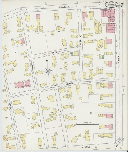 Sanborn Fire Insurance Map from Claremont, Sullivan County, New Hampshire (1894), Sheet #0007 - Historic Sanborn Fire Insurance Map Print, vintage old map wall art, antique decor, genealogy gift, New Hampshire New Hampshire map