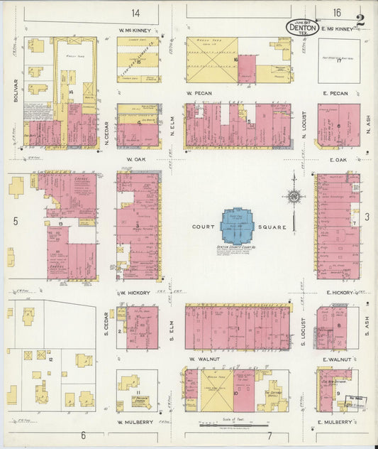 Sanborn Fire Insurance Map from Denton, Denton County, Texas (1917), Sheet #0002 - Historic Sanborn Fire Insurance Map Print, vintage old map wall art, antique decor, genealogy gift, Texas Texas map